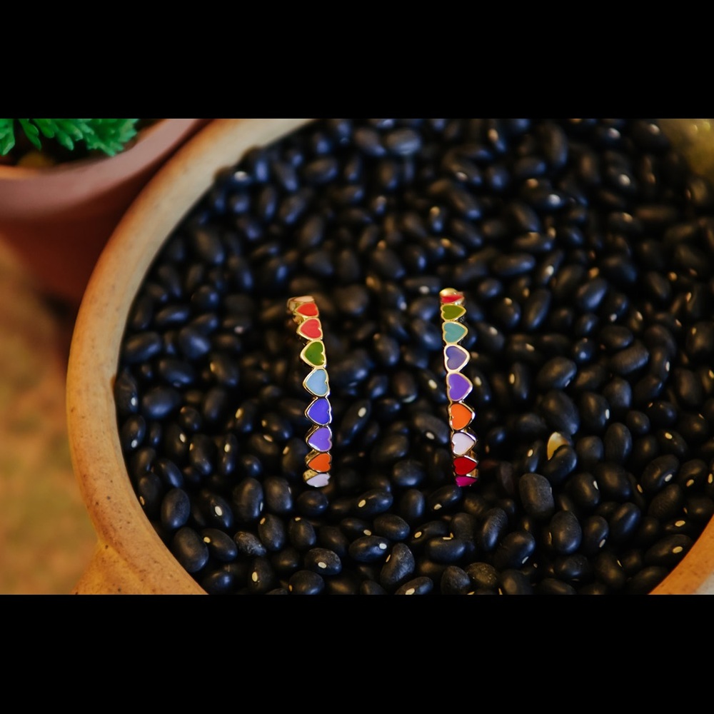 Multi color enamel Heart Hoops